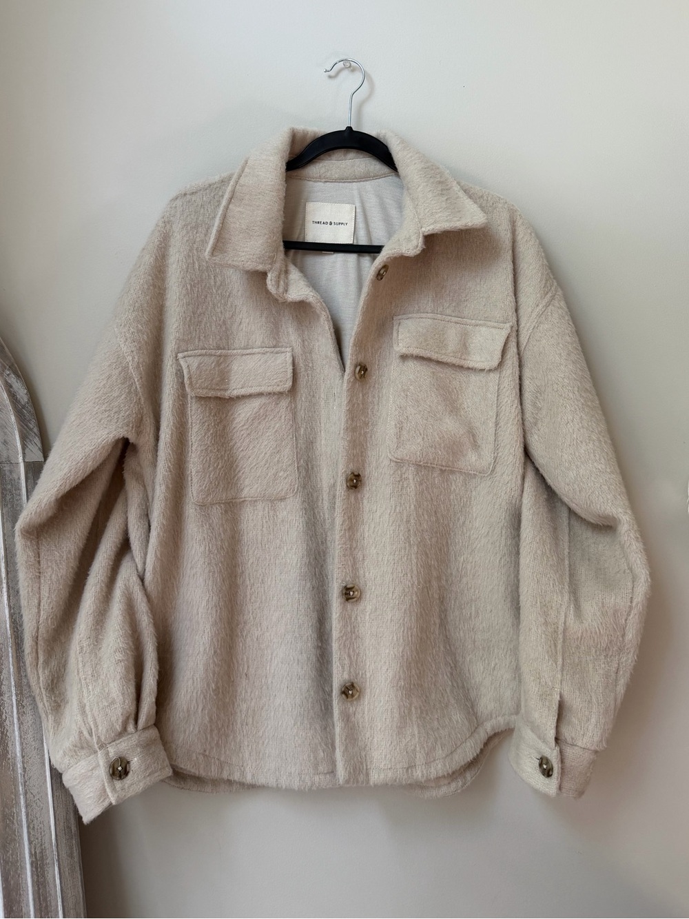 Thread & Supply Cream Button-Front Shacket